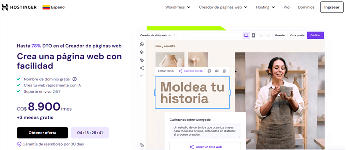 hostinger creador de paginas web